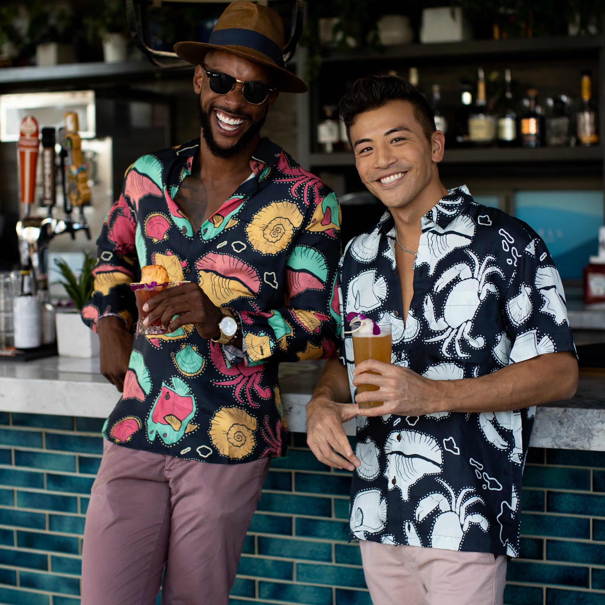 fun print mens dress shirts Men's Multicolored Beach Men's Designer Shirt- Palm Design Men's Long Sleeve Dress Shirt| Austere Design By Eight X