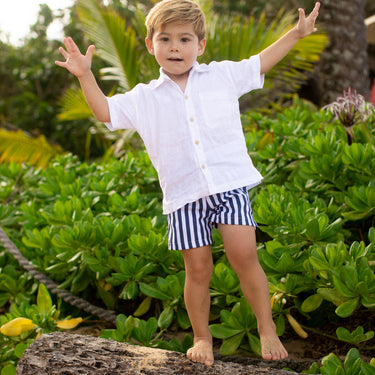 Dark Olive Green The Casa Blanca - Boys White Linen Shirt