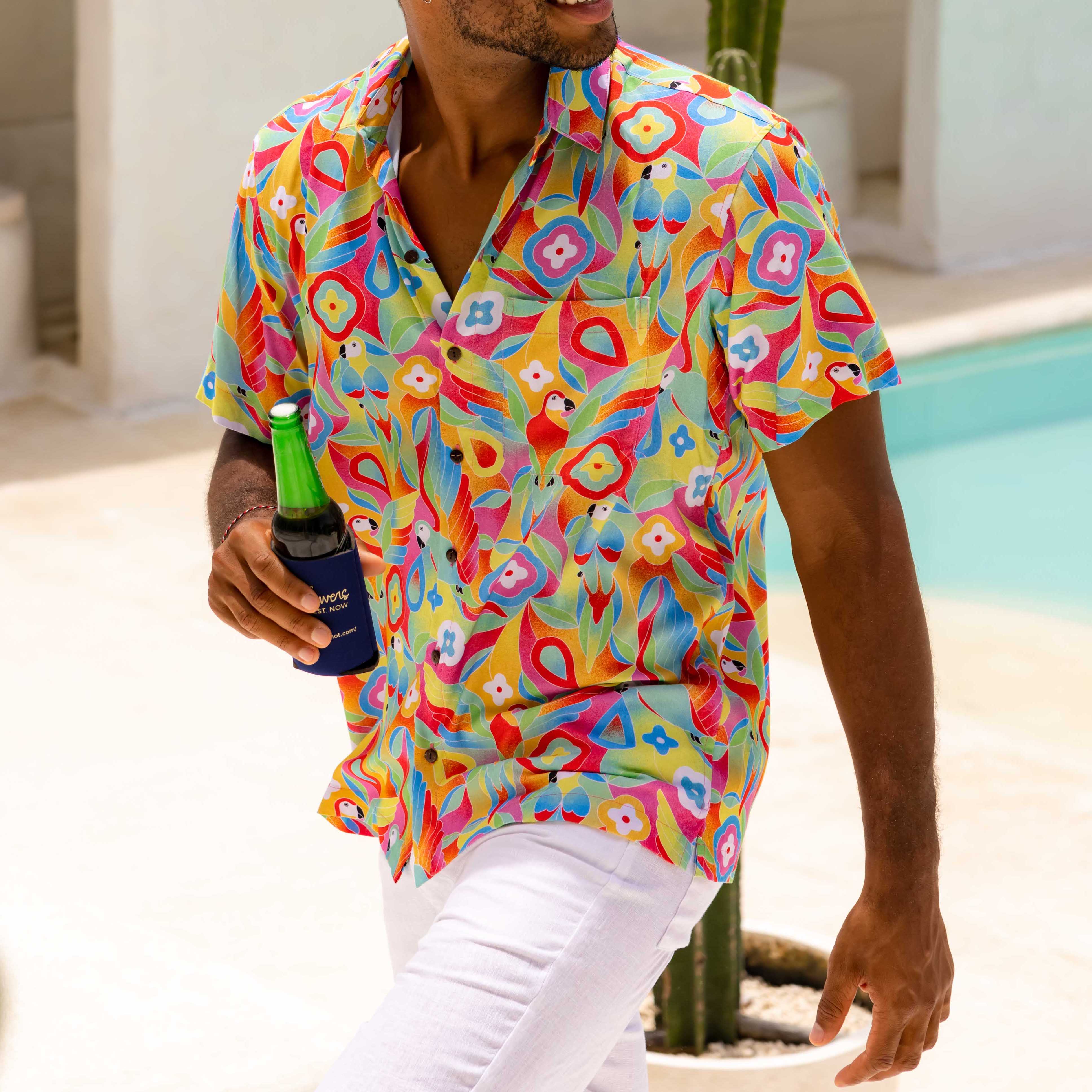 The Parrots of The Caribbean - Short Sleeve Shirt | A Tropical-Flavored Shirt by Kenny Flowers Multi / S