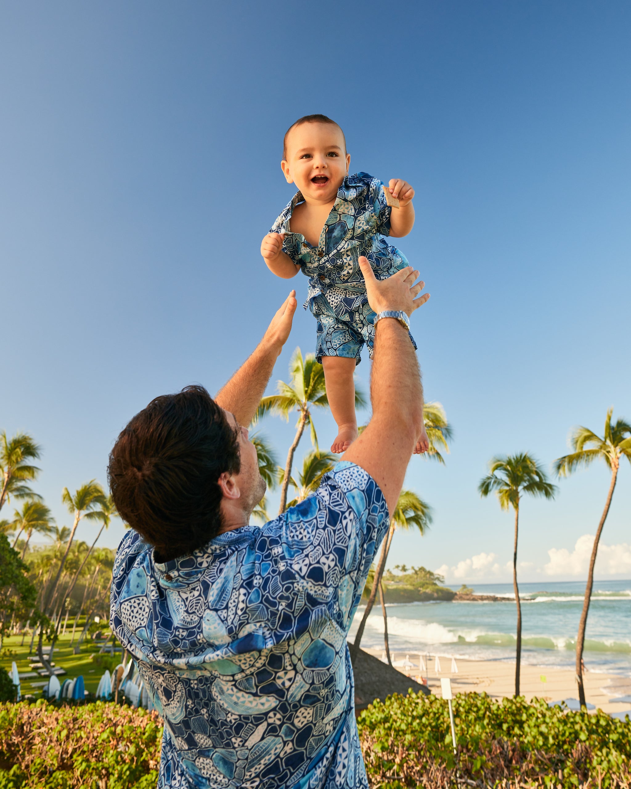 Kenny Flowers blue honu boys short sleeve button down hawaiian shirt in collaboration with Mauna Kea