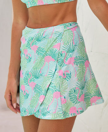 Kenny Flowers womens green and pink flamingo swim skirt