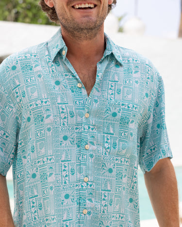 Mens The Any Timer 2024 short sleeve blue button down hawaiian shirt 