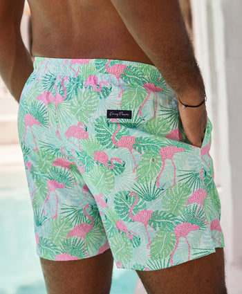 Kenny Flowers sunshine state mens green and pink flamingo swim trunk