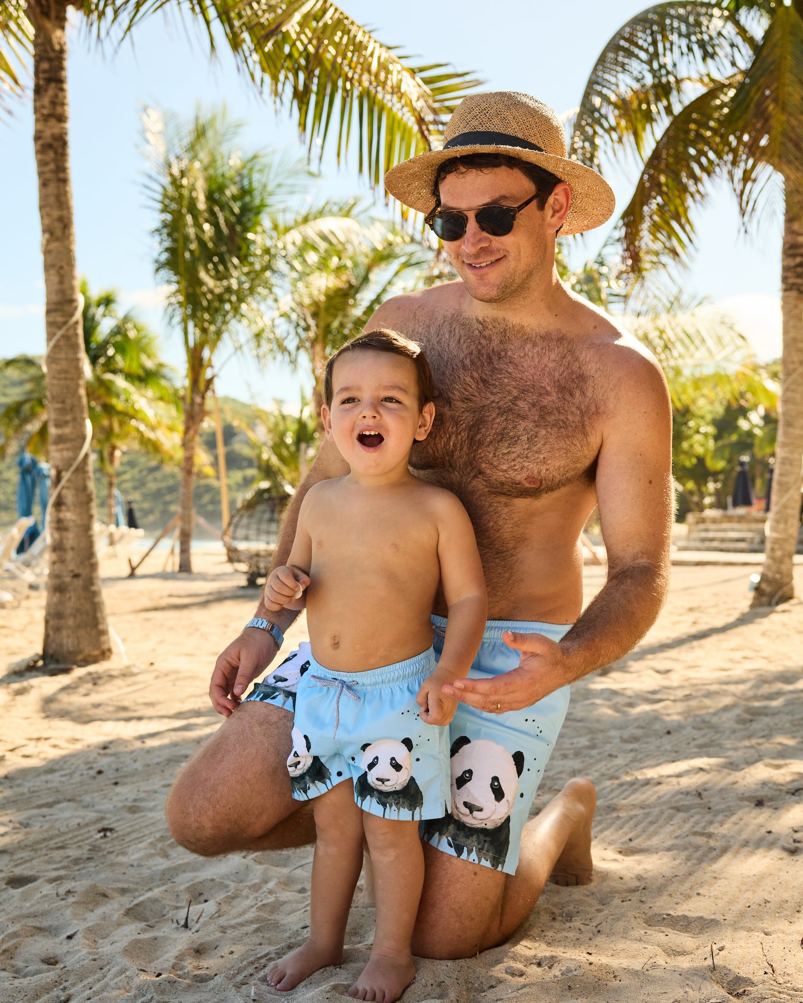 Panda Party Swim Trunks UPF 50+