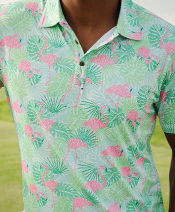Kenny Flowers country club mens golf polo sunshine state with pink flamingos