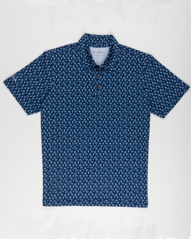 Kenny Flowers afternoon round navy blue short sleeve mens golf polo
