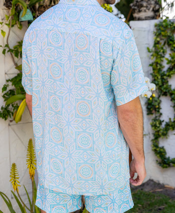 Kenny Flowers The Ischia mens blue mosaic short sleeve button down hawaiian shirt