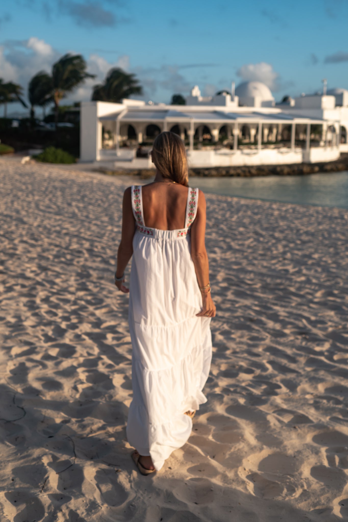 The Greek Isles - Bougainvillea Embroidered Cotton Maxi Dress Kenny Flowers The Greek Isles - Bougainvillea Embroidered Cotton Maxi Dress Kenny Flowers