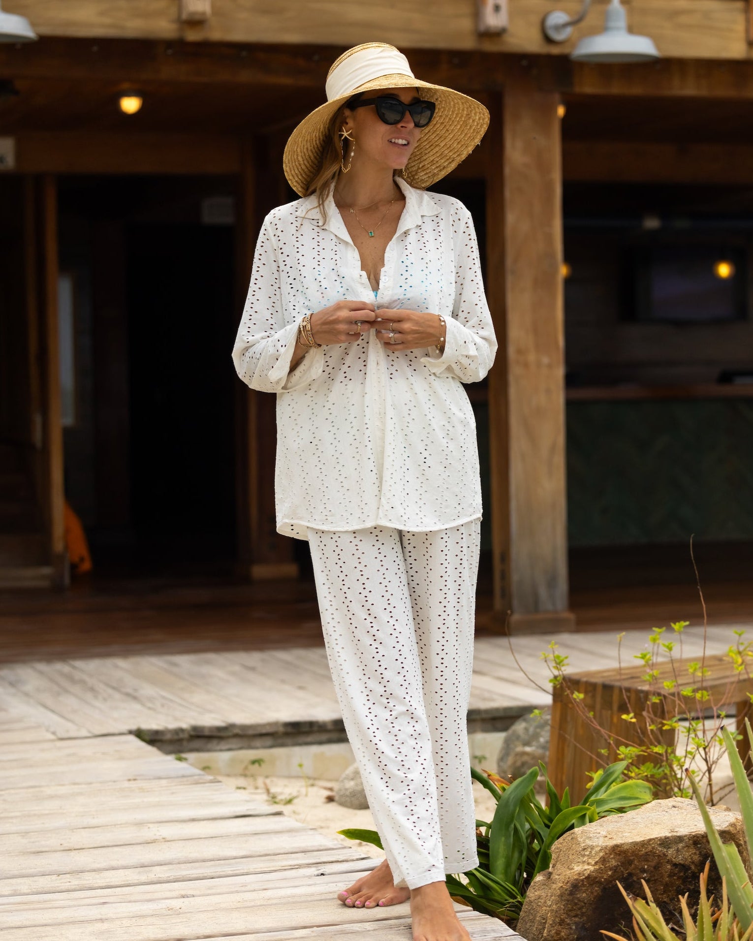 Santorini Luxe Eyelet Resort Shirt