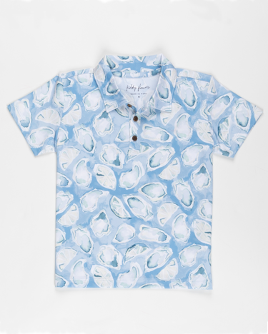 Kenny Flowers unisex kids short sleeve light blue coastal club oysters golf shirt matching family golf outfits