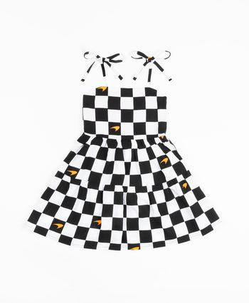 Kenny Flowers x McLaren girls checkered flag black and white resort dress kids matching family f1 formula one outfits, miami grand prix outfit