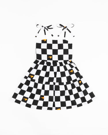 Kenny Flowers x McLaren girls checkered flag black and white resort dress kids matching family f1 formula one outfits, miami grand prix outfit