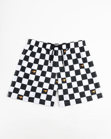 Kenny Flowers x McLaren mens checkered flag black and white mens swim trunks  f1 formula one outfits, miami grand prix outfit