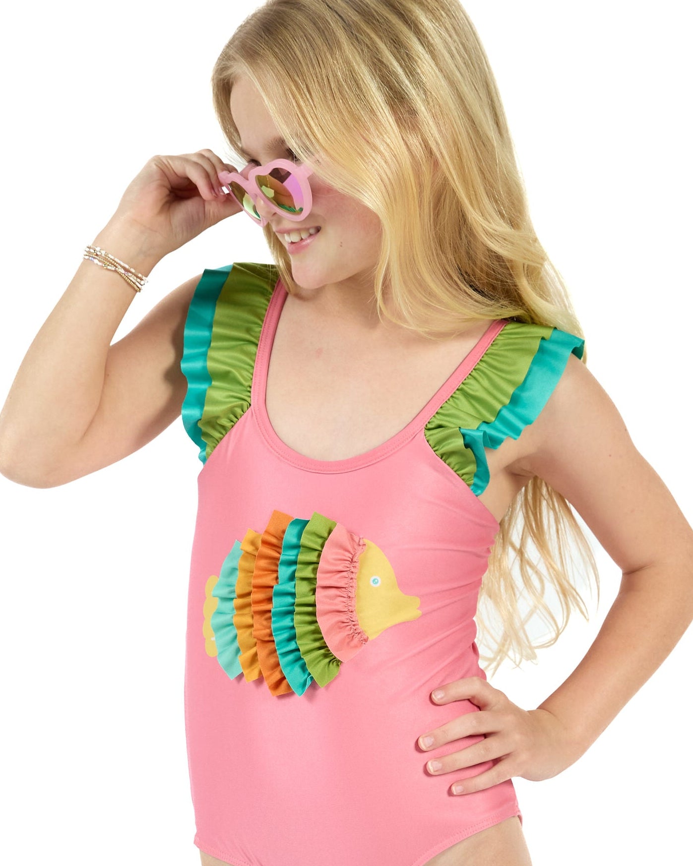 Small Fish With Ruffles The Coral Reef Ruffle - Little Girls Pink Fish One Piece – Kenny Flowers
