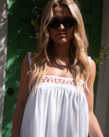 The Greek Isles - Bougainvillea Embroidered Cotton Maxi Dress