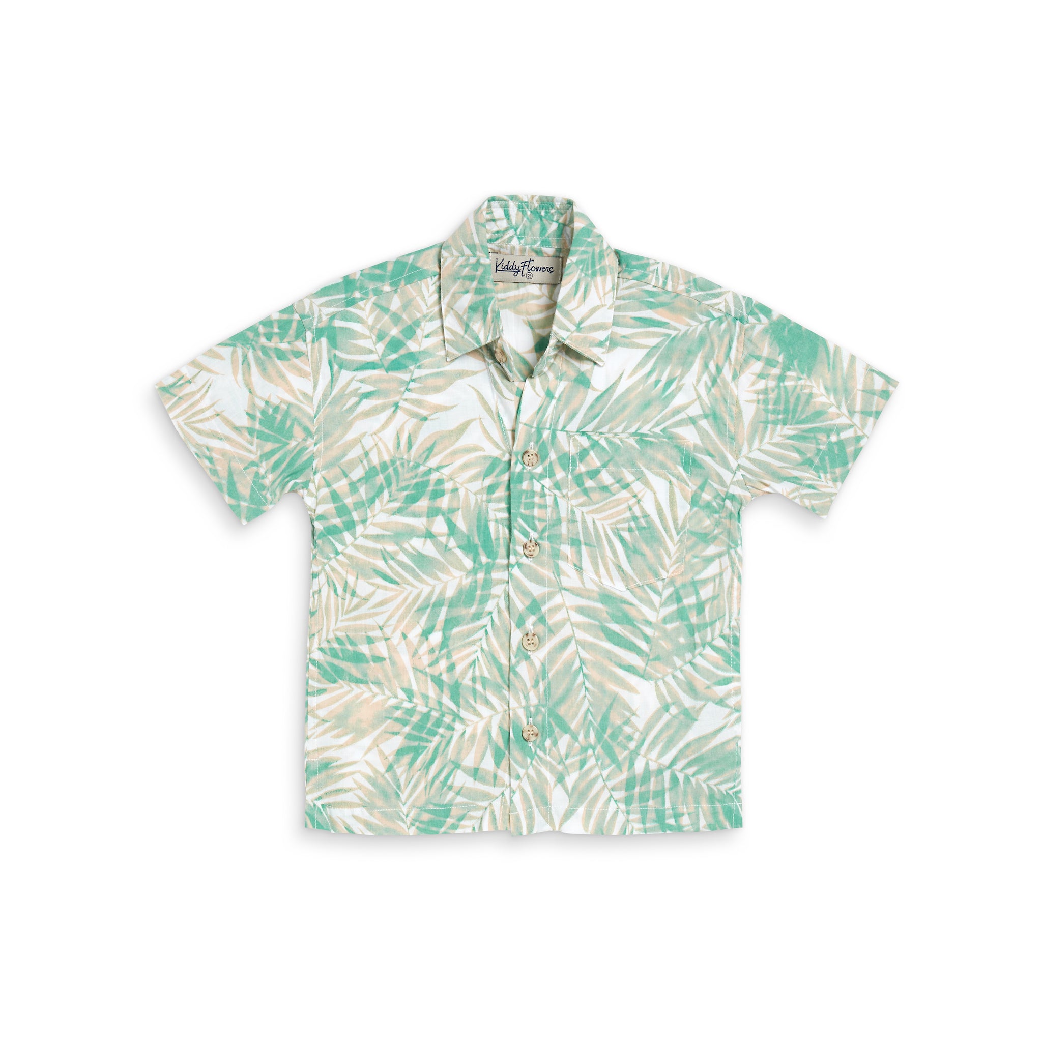 boys green fronds short sleeve button down Hawaiian shirt for kids