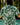 Person wearing a green and white patterned hawaiian holiday christmas shirt by a pool with palm trees in the background