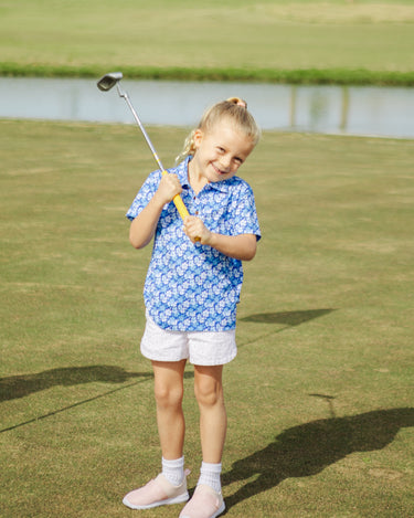 Kenny Flowers kids blue azaleas country club golf polo matching family golf 