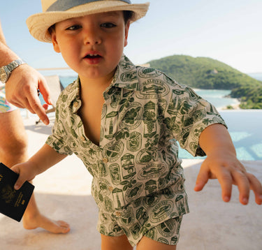 The Passport to Paradise - Boys Linen Passport Stamp Hawaiian Shirt