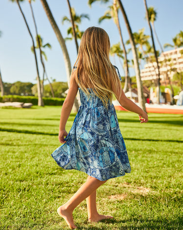 Kenny Flowers girls blue honu resort dress in collaboration with Mauna Kea