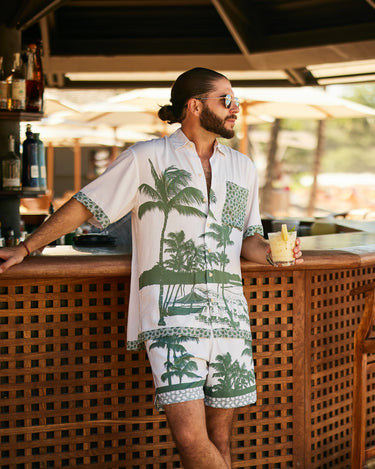kenny flowers mens short sleeve button down beach club hawaiian shirt in collaboration with Mauna Kea