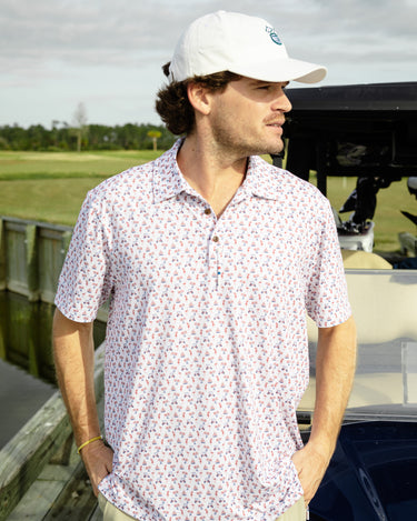Kenny Flowers mens the afternoon round americana short sleeve golf polo