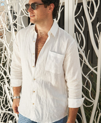 The Casa Blanca - Long Sleeve White Linen Shirt