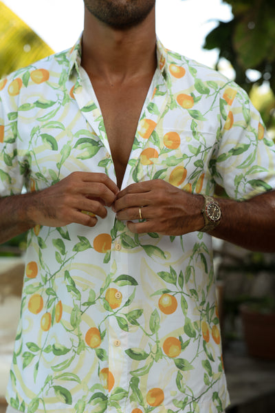 The Valencia - Short Sleeve Orange Print Shirt by Kenny Flowers