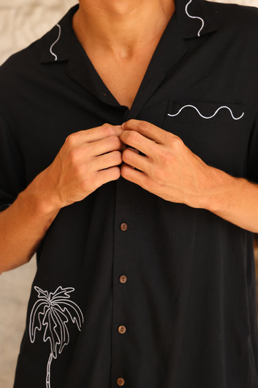The Palma - Camp Collar Embroidered Palm Shirt