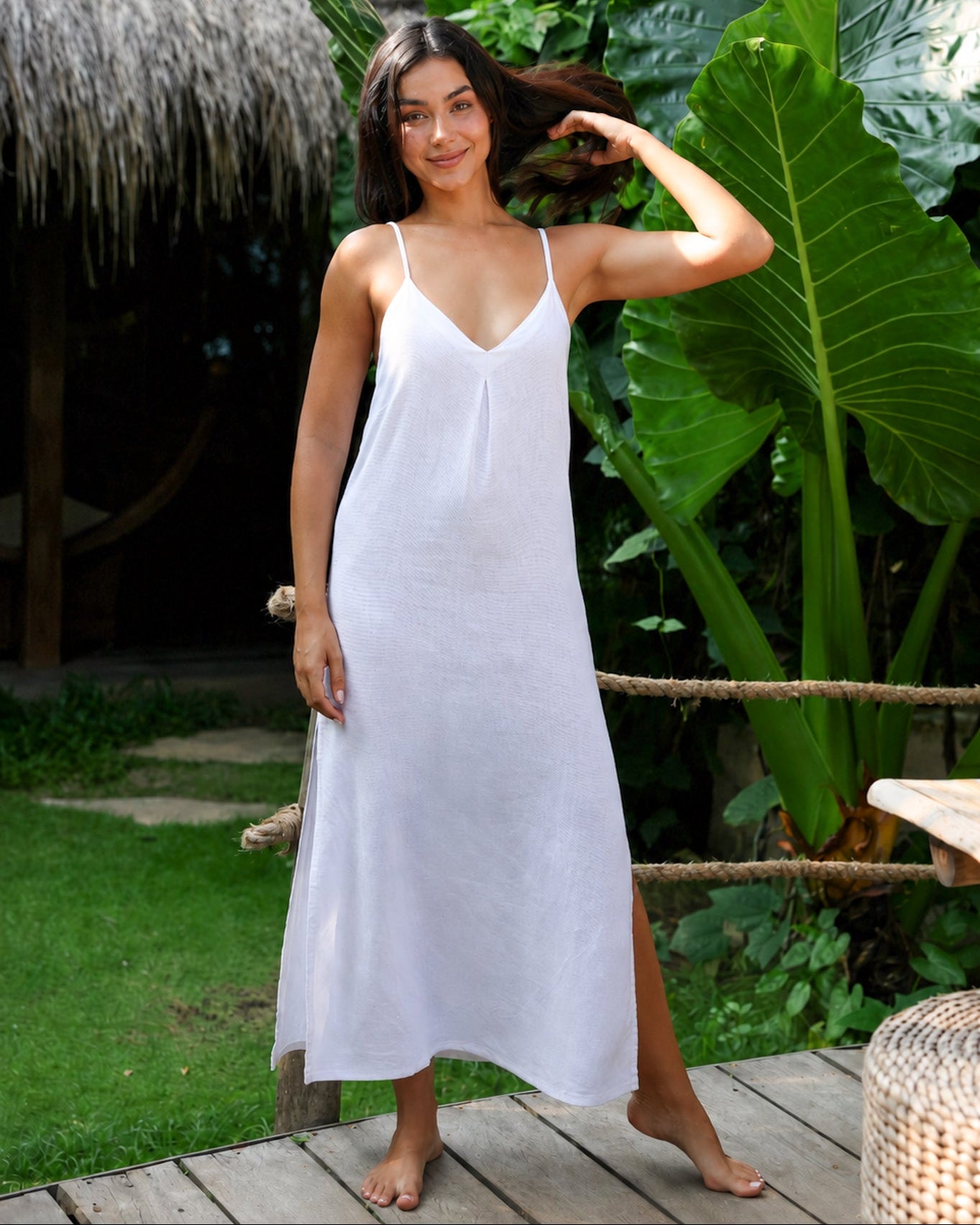 linen dress greece Greek Style Linen Blend Draped Braids Kimono Cover Up Slit Maxi Dress roschic