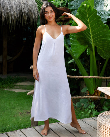 The Santorini - Solid White Linen Beach Dress
