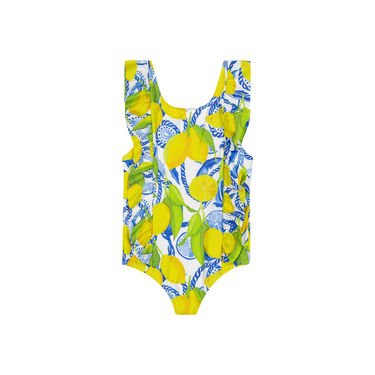 Light Gray The Positano - Girls Ruffle One Piece UPF 50+