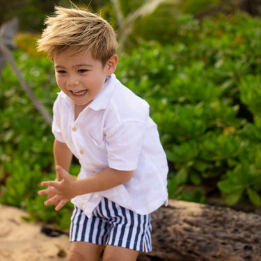 Dark Olive Green The Casa Blanca - Boys White Linen Shirt
