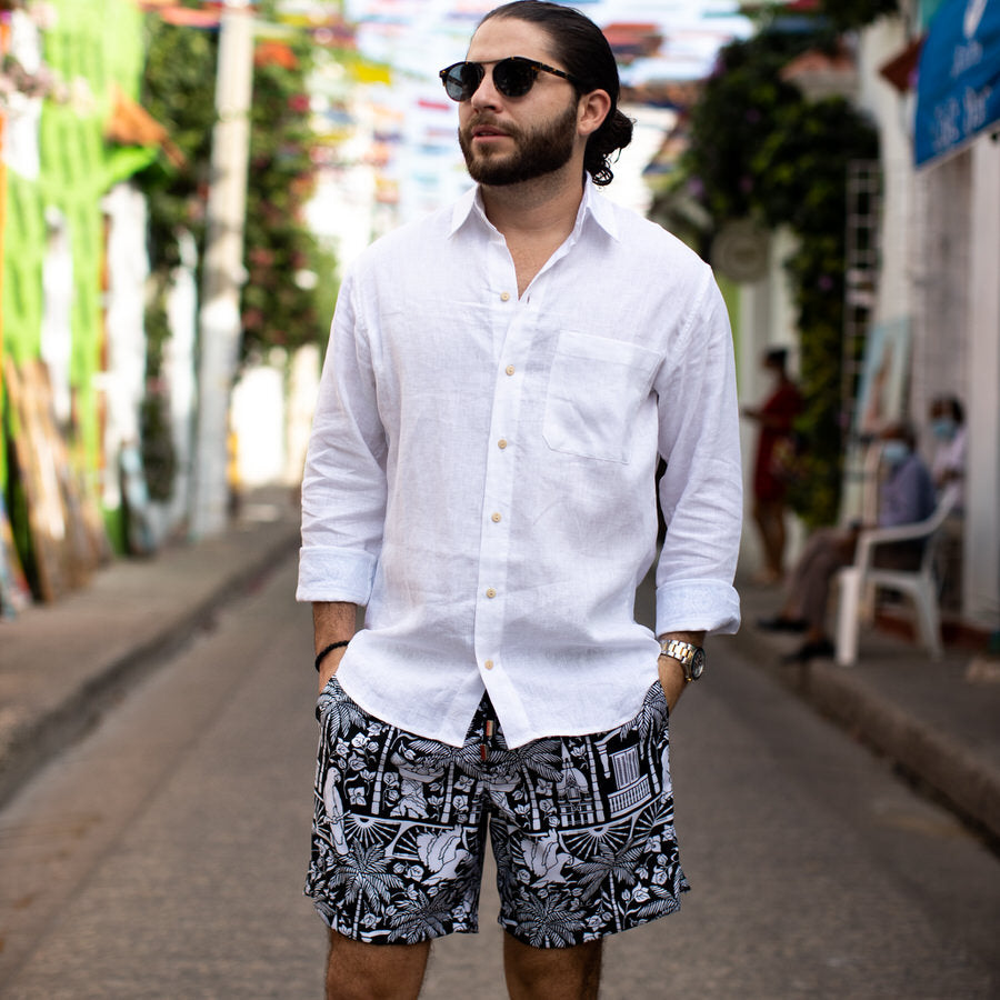 Kenny Flowers Men's Long Sleeve Linen Shirt - White - L Kenny Flowers Men's Long Sleeve Linen Shirt - White - L