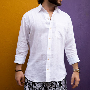 Light Gray The Casa Blanca - Long Sleeve White Linen Shirt