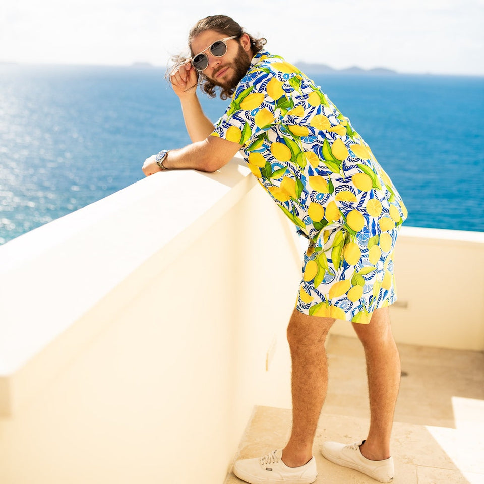 The Bossitano Lemon Print Designer Swim Trunks by Kenny Flowers