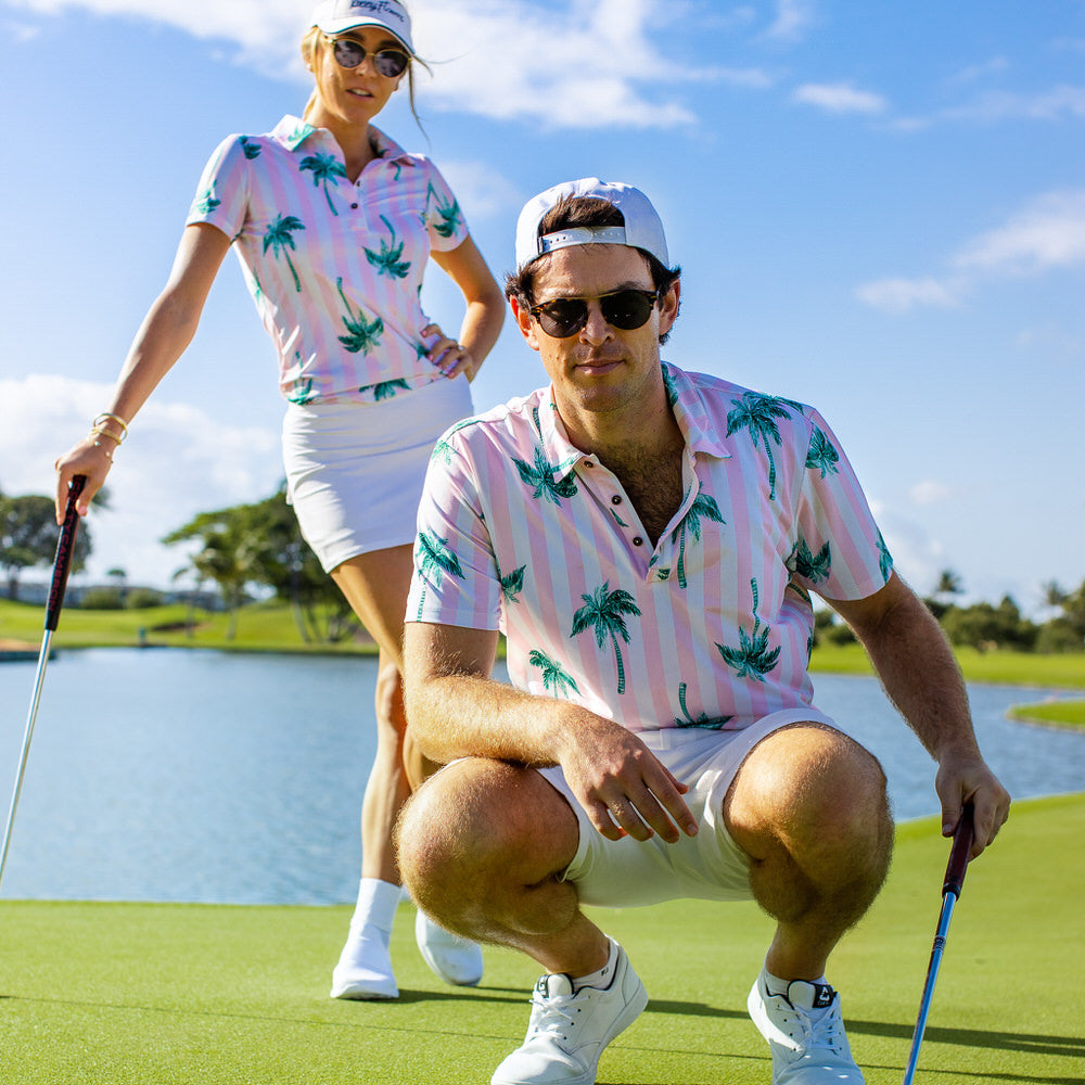 The Business Lunch - Men's Palm Tree Golf Shirt by Kenny Flowers Pink / XXL