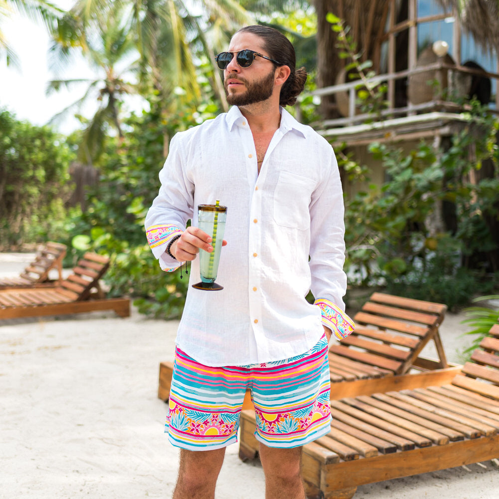 The Riviera Rollup - Long Sleeve White Linen Shirt