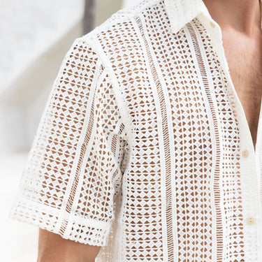 Beige La Brisa - Short Sleeve Crochet Shirt