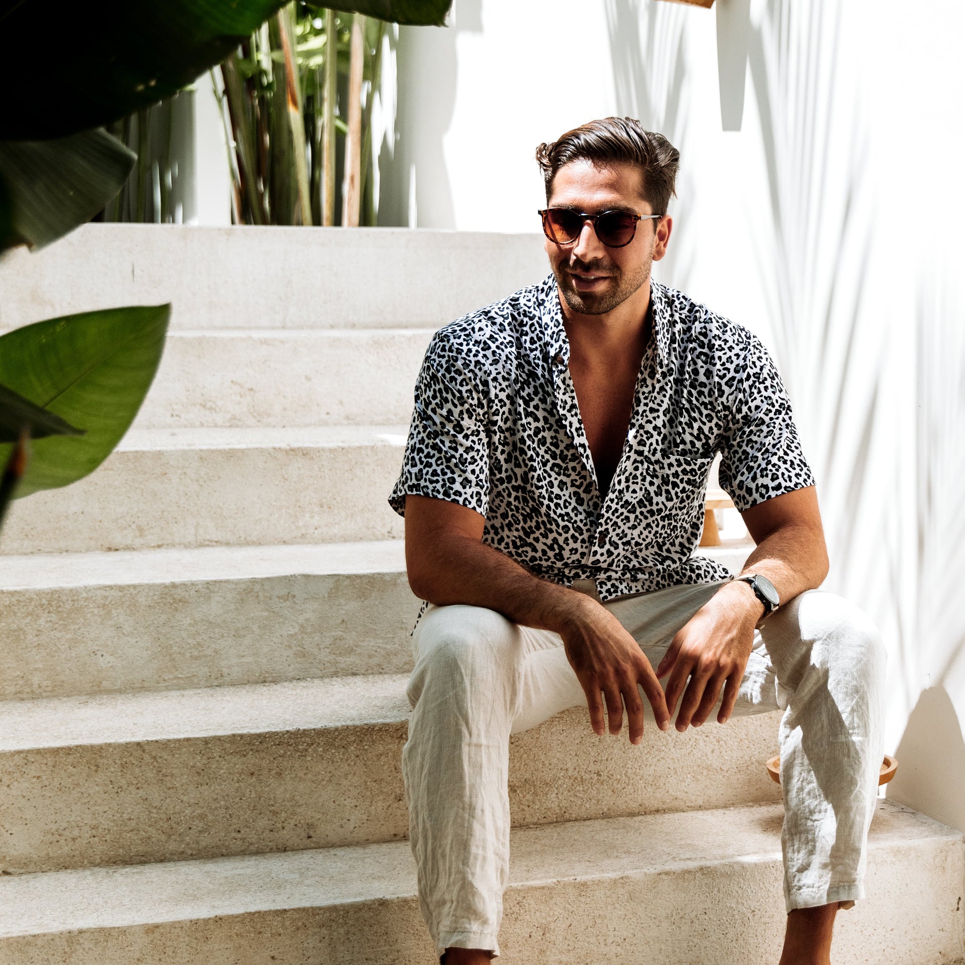 Snow Leopard Print Hawaiian Shirt The Island Cat by Kenny Flowers