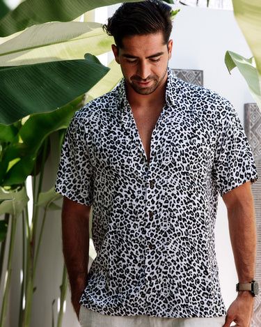 Snow Leopard Print Hawaiian Shirt